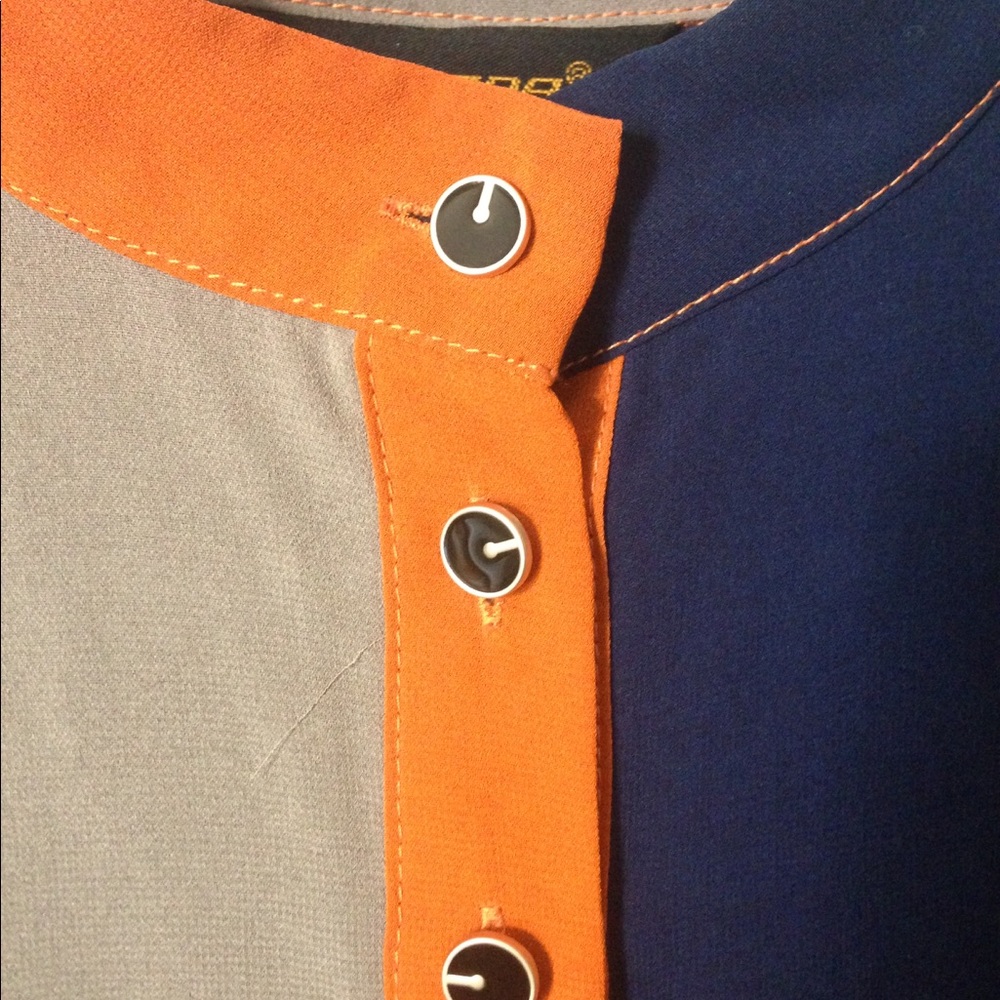 Orange and navy color block dress